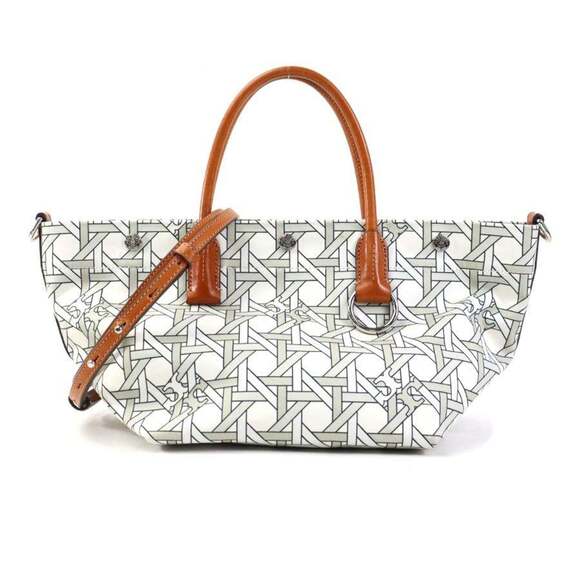 Tory Burch handbag shoulder bag nylon canvas leather white x brown women's 56...